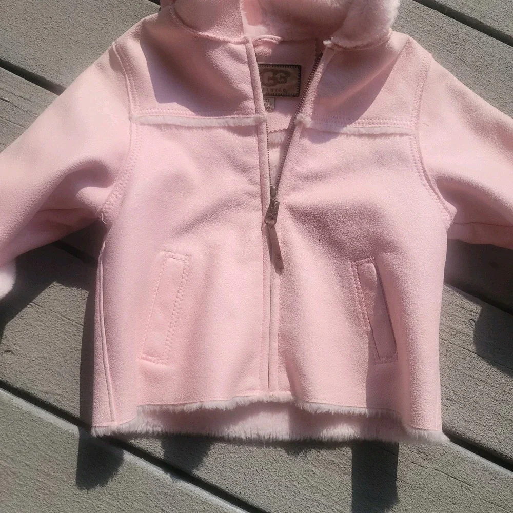 UGG Australia Girl's Sundance Jacket Coat Pink Size 6T Leather Sheepskin